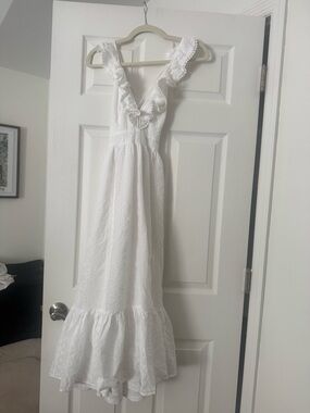 Lulu's White Eyelet Ruffle Midi Dress